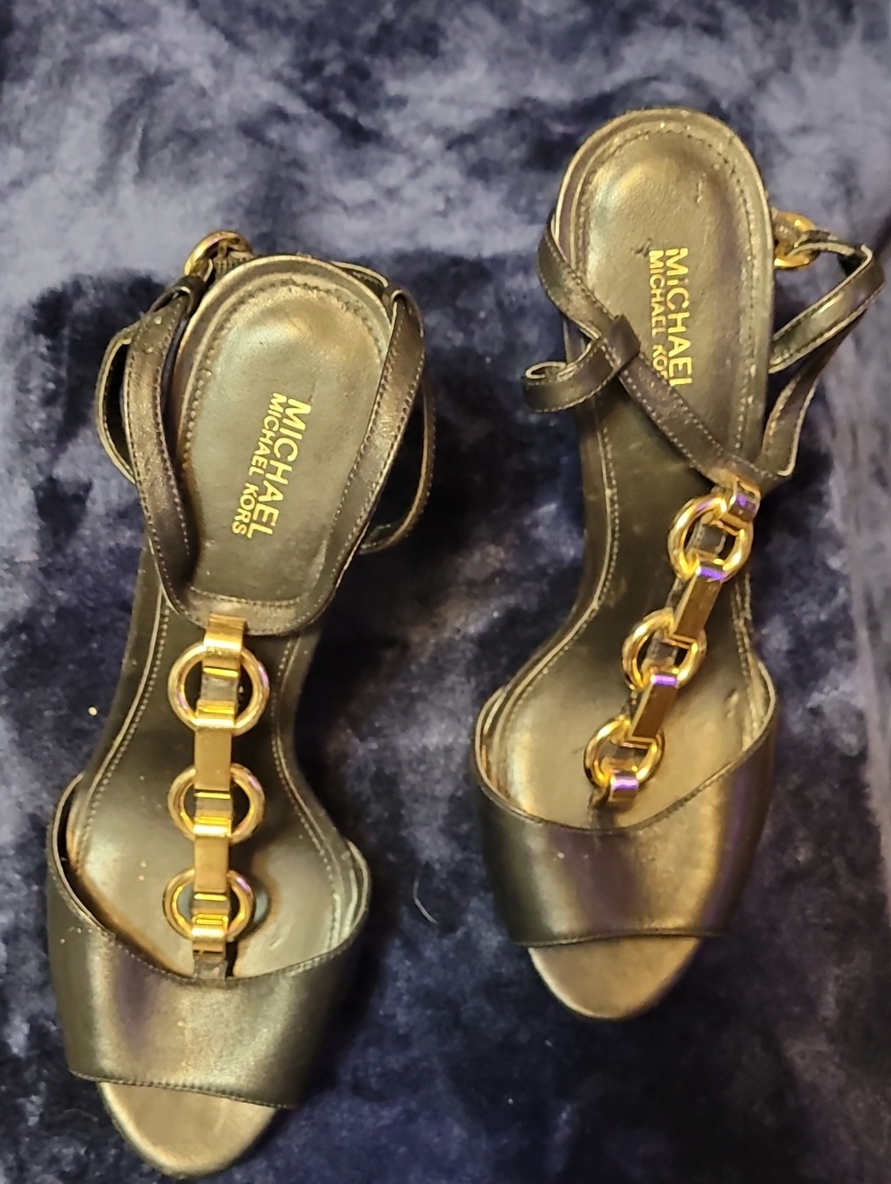 MICHAEL Michael Kors Black Sandals with Gold Chain Accents